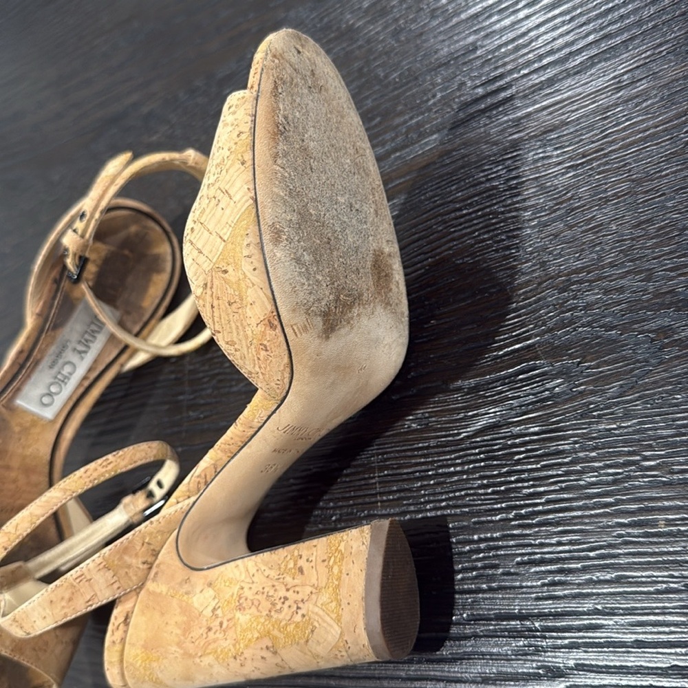 Jimmy Choo Women's Miranda 100 Cork High-Heel Sandals Size 38 1/2 8.5 - Picture 6 of 8